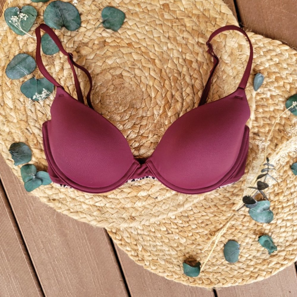 PINK Wear Everywhere Demi in Maroon with Cheetah Detail - 32D